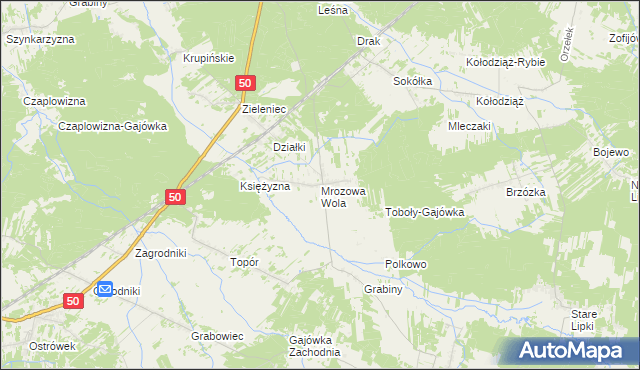 mapa Mrozowa Wola, Mrozowa Wola na mapie Targeo