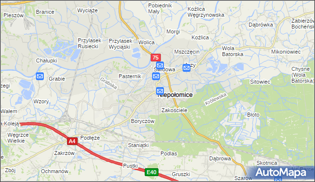 mapa Niepołomice, Niepołomice na mapie Targeo