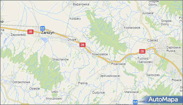 mapa Nowosielce gmina Zarszyn, Nowosielce gmina Zarszyn na mapie Targeo