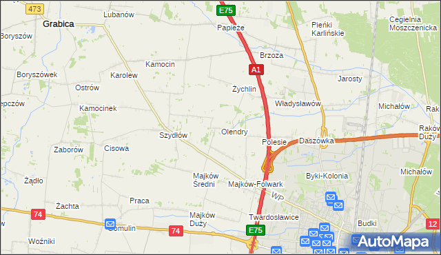 mapa Olendry gmina Grabica, Olendry gmina Grabica na mapie Targeo