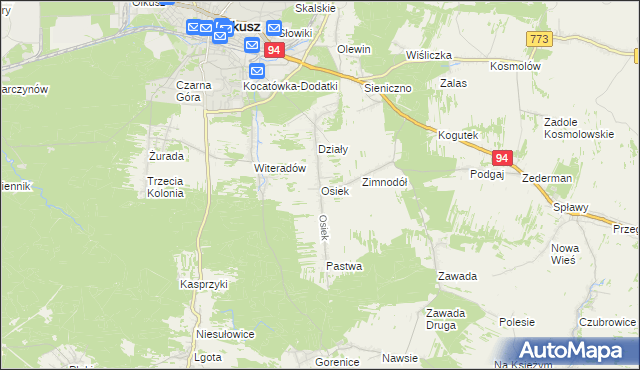 mapa Osiek gmina Olkusz, Osiek gmina Olkusz na mapie Targeo