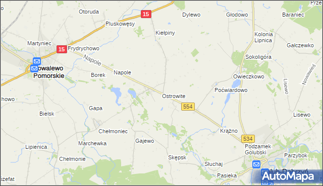 mapa Ostrowite gmina Golub-Dobrzyń, Ostrowite gmina Golub-Dobrzyń na mapie Targeo