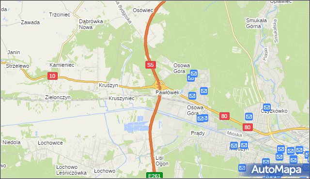 mapa Pawłówek gmina Sicienko, Pawłówek gmina Sicienko na mapie Targeo