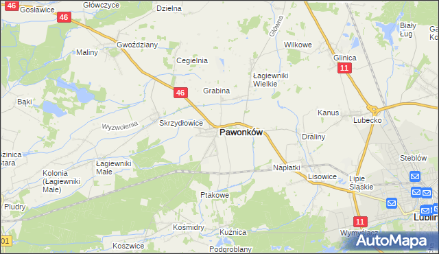 mapa Pawonków, Pawonków na mapie Targeo