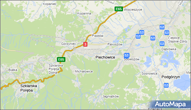 mapa Piechowice powiat jeleniogórski, Piechowice powiat jeleniogórski na mapie Targeo