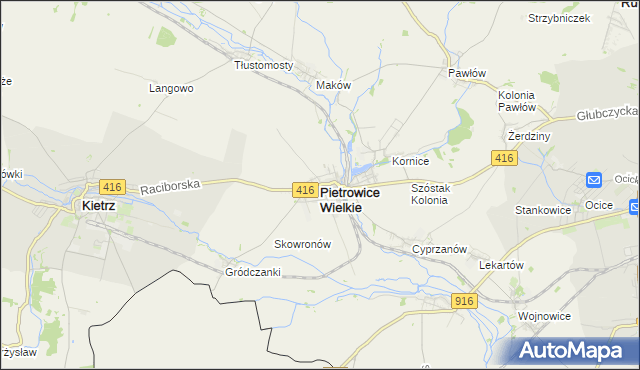 mapa Pietrowice Wielkie, Pietrowice Wielkie na mapie Targeo