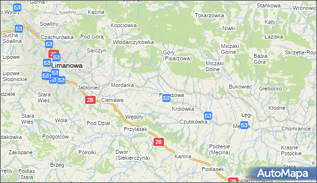 mapa Pisarzowa, Pisarzowa na mapie Targeo