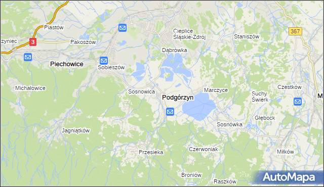 mapa Podgórzyn powiat jeleniogórski, Podgórzyn powiat jeleniogórski na mapie Targeo