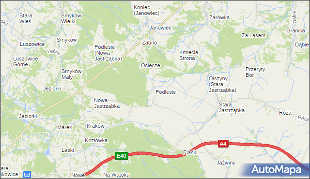 mapa Podlesie gmina Czarna, Podlesie gmina Czarna na mapie Targeo