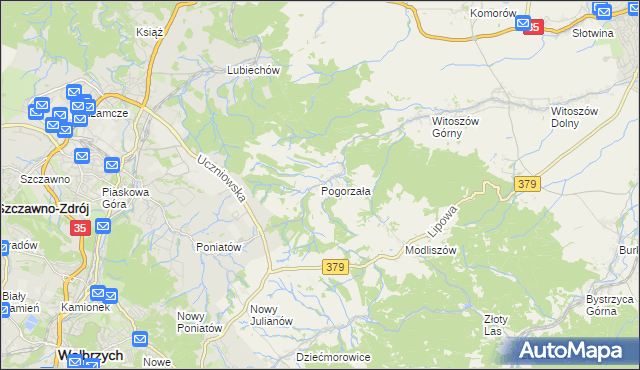 mapa Pogorzała gmina Świdnica, Pogorzała gmina Świdnica na mapie Targeo