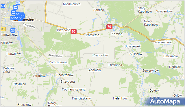 mapa Prandotów, Prandotów na mapie Targeo