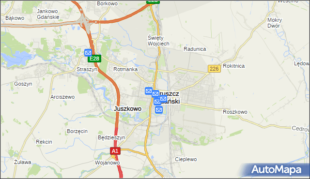 mapa Pruszcz Gdański, Pruszcz Gdański na mapie Targeo