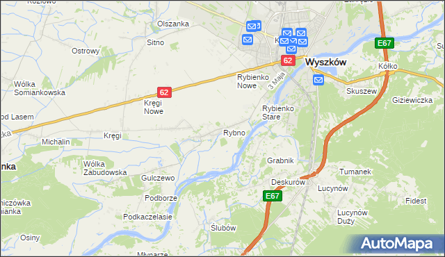 mapa Rybno gmina Wyszków, Rybno gmina Wyszków na mapie Targeo