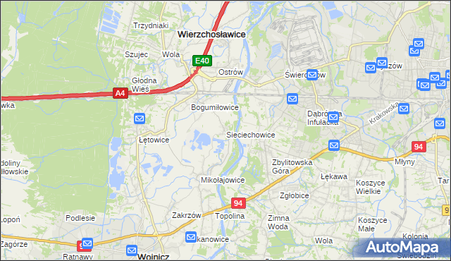 mapa Sieciechowice gmina Wierzchosławice, Sieciechowice gmina Wierzchosławice na mapie Targeo