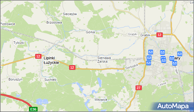 mapa Sieniawa Żarska, Sieniawa Żarska na mapie Targeo