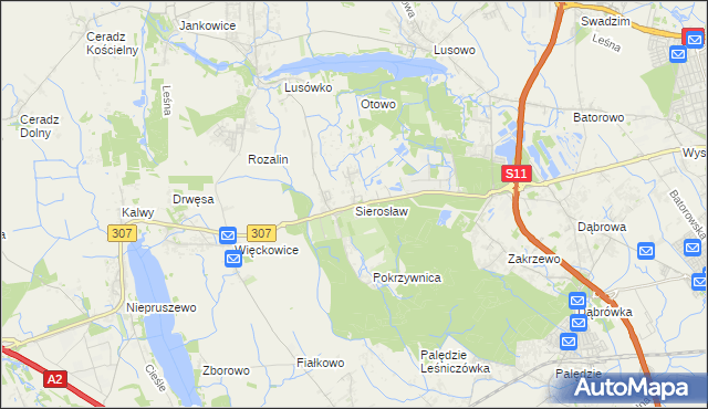 mapa Sierosław gmina Tarnowo Podgórne, Sierosław gmina Tarnowo Podgórne na mapie Targeo