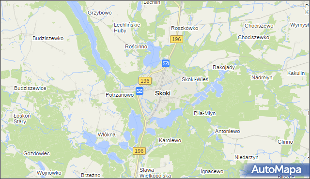 mapa Skoki powiat wągrowiecki, Skoki powiat wągrowiecki na mapie Targeo