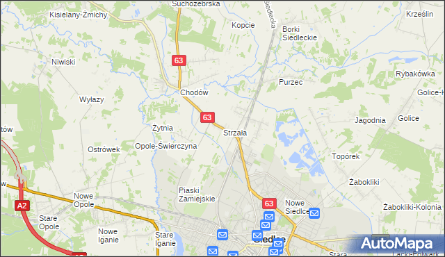 mapa Strzała gmina Siedlce, Strzała gmina Siedlce na mapie Targeo