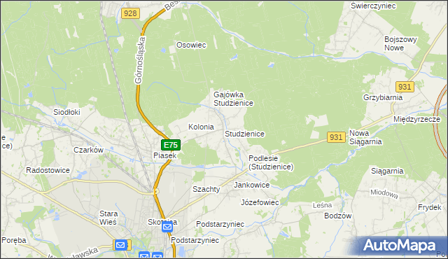 mapa Studzienice gmina Pszczyna, Studzienice gmina Pszczyna na mapie Targeo