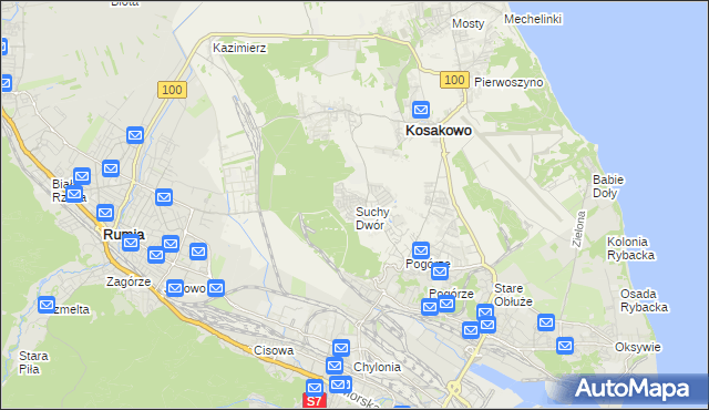 mapa Suchy Dwór gmina Kosakowo, Suchy Dwór gmina Kosakowo na mapie Targeo