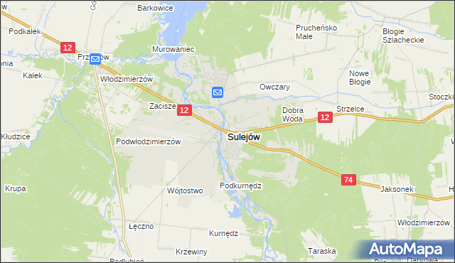 mapa Sulejów powiat piotrkowski, Sulejów powiat piotrkowski na mapie Targeo