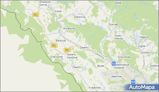 mapa Świerki gmina Nowa Ruda, Świerki gmina Nowa Ruda na mapie Targeo