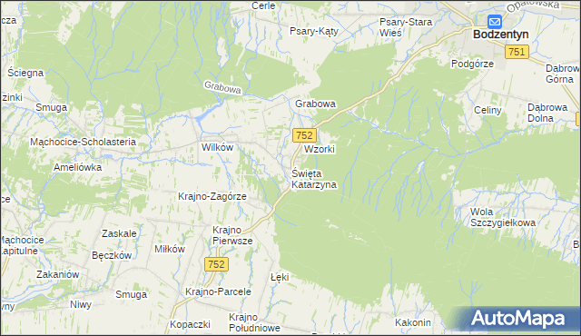 mapa Święta Katarzyna gmina Bodzentyn, Święta Katarzyna gmina Bodzentyn na mapie Targeo