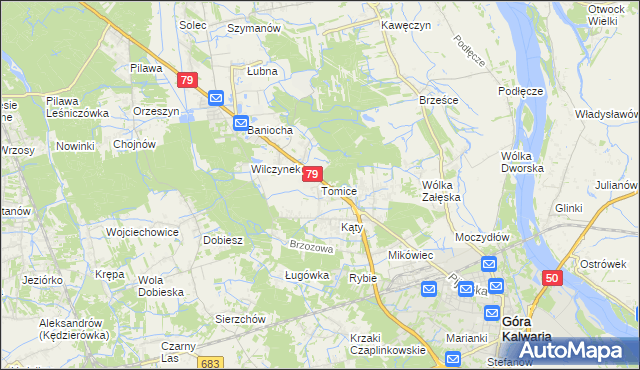 mapa Tomice gmina Góra Kalwaria, Tomice gmina Góra Kalwaria na mapie Targeo