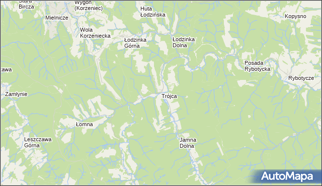 mapa Trójca gmina Ustrzyki Dolne, Trójca gmina Ustrzyki Dolne na mapie Targeo