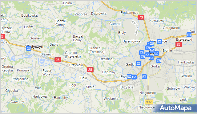 mapa Trzcinica gmina Jasło, Trzcinica gmina Jasło na mapie Targeo