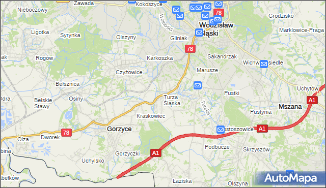 mapa Turza Śląska, Turza Śląska na mapie Targeo