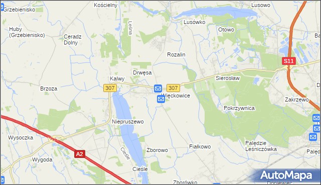 mapa Więckowice gmina Dopiewo, Więckowice gmina Dopiewo na mapie Targeo