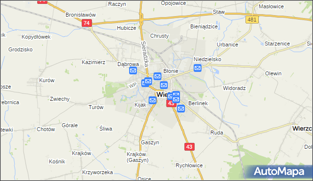 mapa Wieluń, Wieluń na mapie Targeo