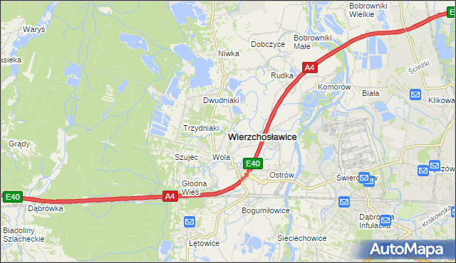 mapa Wierzchosławice powiat tarnowski, Wierzchosławice powiat tarnowski na mapie Targeo