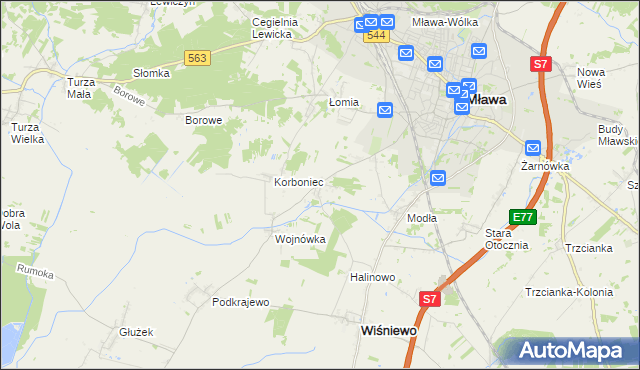 mapa Wiśniewko gmina Wiśniewo, Wiśniewko gmina Wiśniewo na mapie Targeo