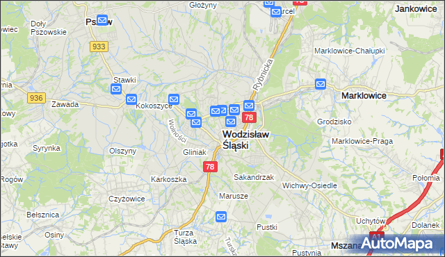 mapa Wodzisławia Śląskiego, Wodzisław Śląski na mapie Targeo