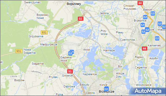 mapa Wola gmina Miedźna, Wola gmina Miedźna na mapie Targeo