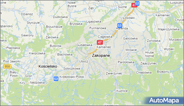 mapa Zakopanego, Zakopane na mapie Targeo