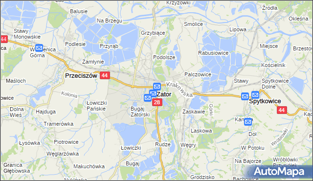 mapa Zator powiat oświęcimski, Zator powiat oświęcimski na mapie Targeo