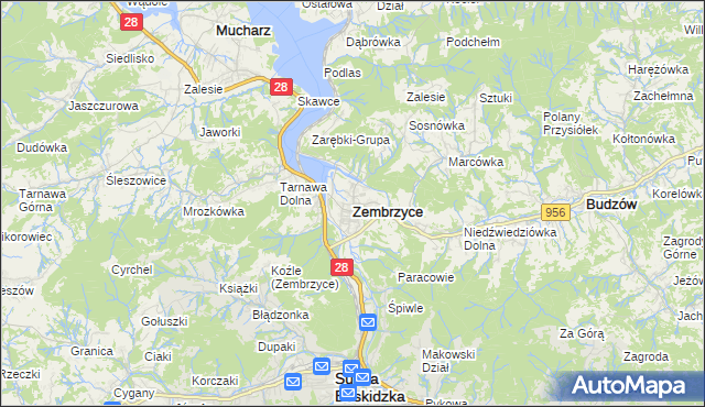 mapa Zembrzyce, Zembrzyce na mapie Targeo