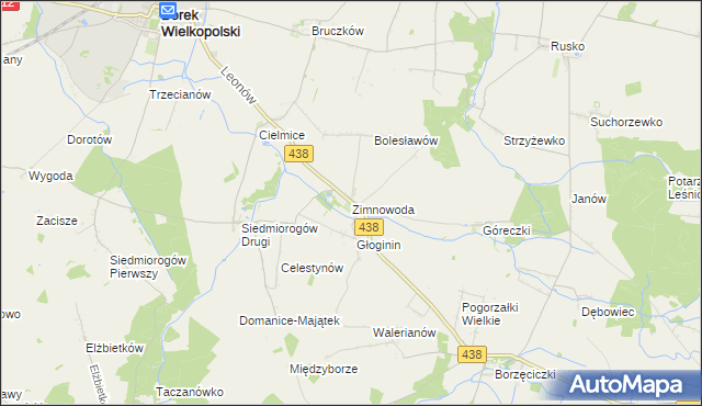 mapa Zimnowoda gmina Borek Wielkopolski, Zimnowoda gmina Borek Wielkopolski na mapie Targeo