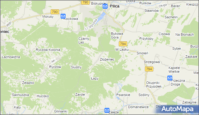 mapa Złożeniec, Złożeniec na mapie Targeo