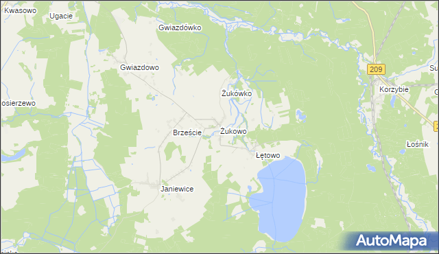 mapa Żukowo gmina Sławno, Żukowo gmina Sławno na mapie Targeo