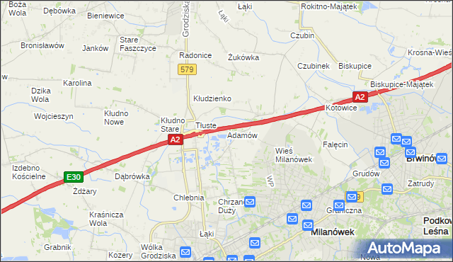 mapa Adamów gmina Grodzisk Mazowiecki, Adamów gmina Grodzisk Mazowiecki na mapie Targeo