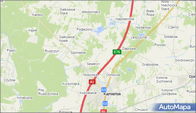 mapa Aleksandrów gmina Kamieńsk, Aleksandrów gmina Kamieńsk na mapie Targeo