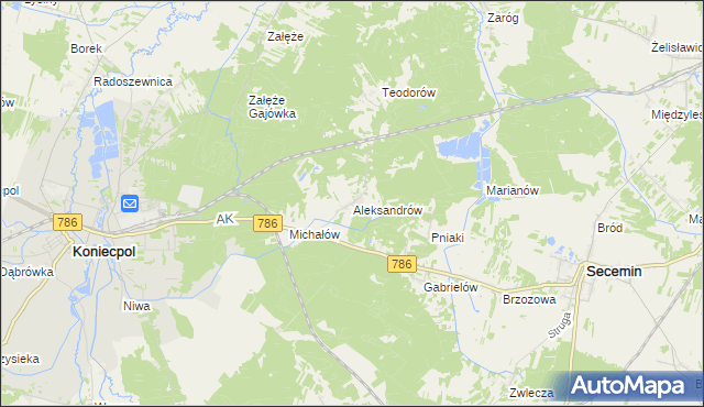 mapa Aleksandrów gmina Koniecpol, Aleksandrów gmina Koniecpol na mapie Targeo
