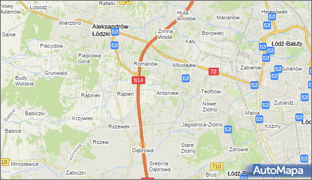 mapa Antoniew gmina Aleksandrów Łódzki, Antoniew gmina Aleksandrów Łódzki na mapie Targeo