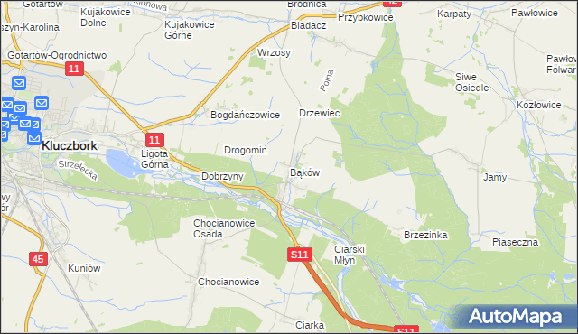 mapa Bąków gmina Kluczbork, Bąków gmina Kluczbork na mapie Targeo