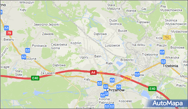 mapa Balin gmina Chrzanów, Balin gmina Chrzanów na mapie Targeo