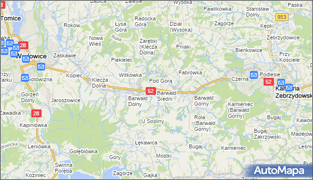 mapa Barwałd Średni, Barwałd Średni na mapie Targeo